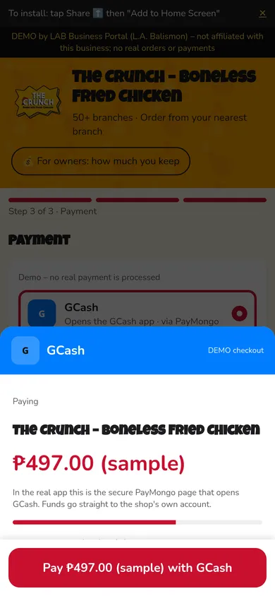 One-tap GCash checkout