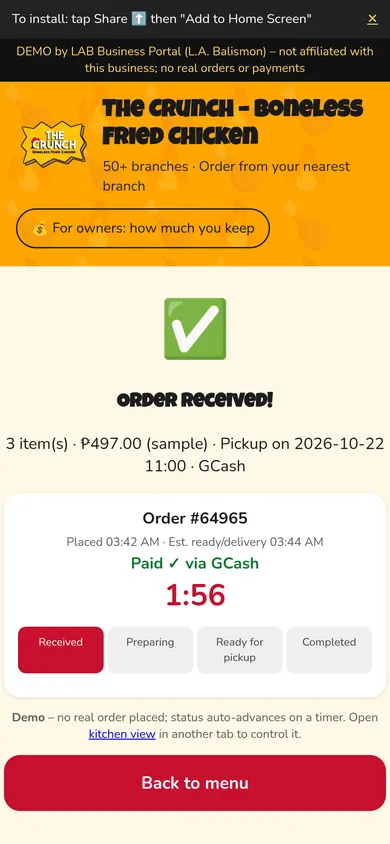 Paid order with live tracking