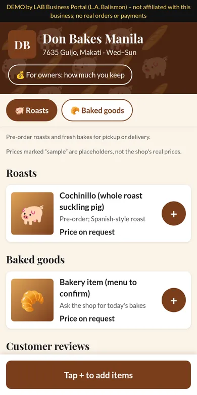 Don Bakes Manila ordering app concept demo