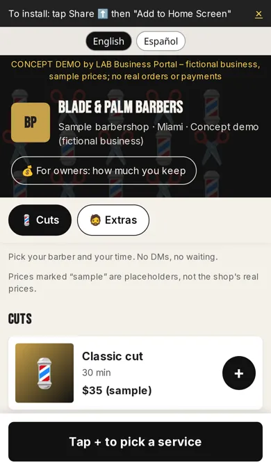 Barber booking (Miami) concept demo