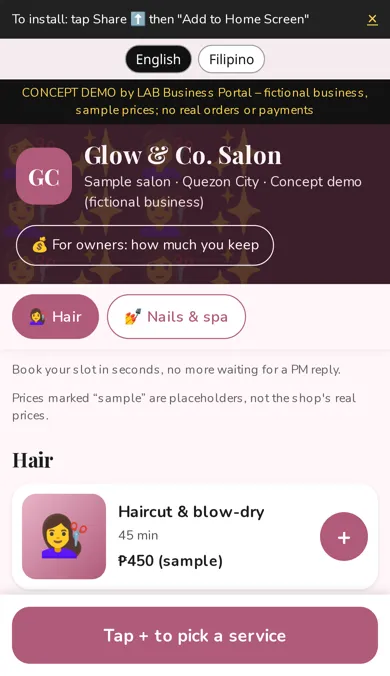 Salon booking (PH) concept demo