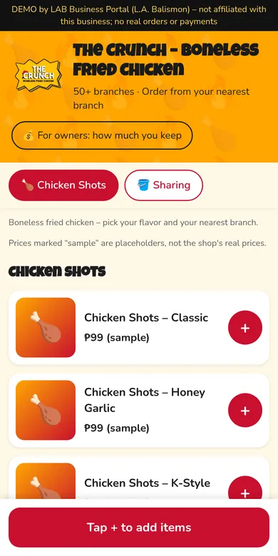 The Crunch ordering app concept demo